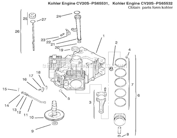 Crankcase Diagram and Parts List for 72115 9900001-9999999 - 1999 Toro Lawn Tractor