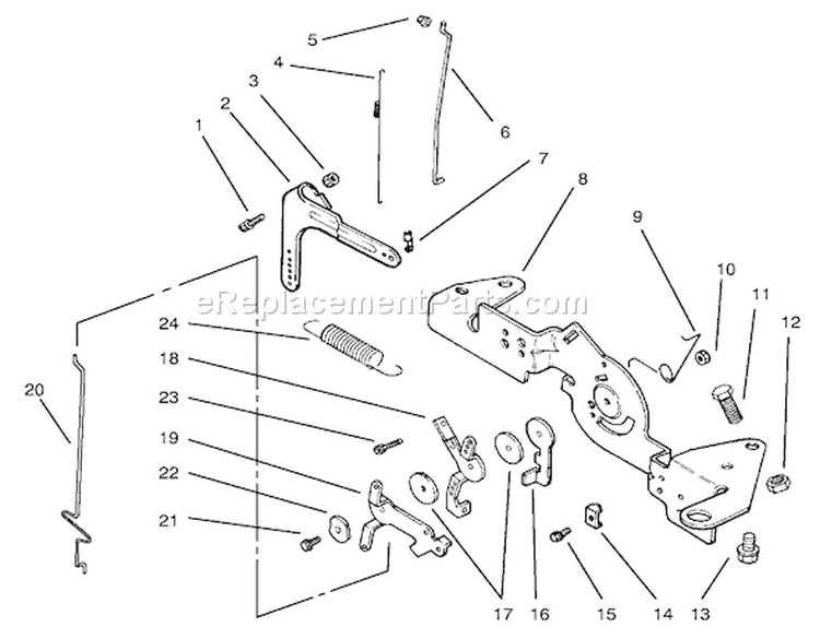 Engine Controls Diagram and Parts List for 72108 200000001-200999999 - 2000 Toro Lawn Tractor