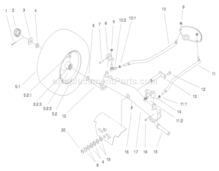Front Axle Assembly Diagram and Parts List for 72108 200000001-200999999 - 2000 Toro Lawn Tractor