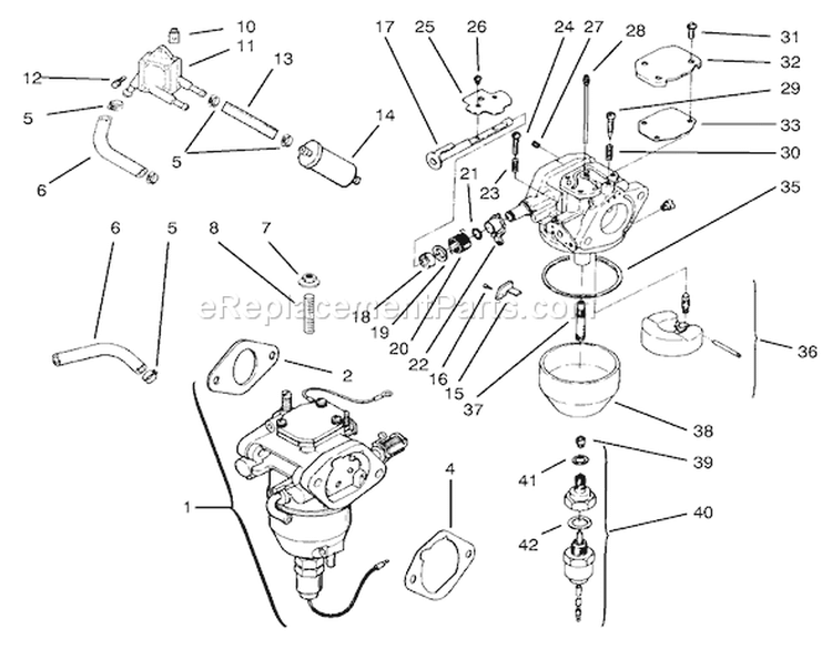 Fuel System Diagram and Parts List for 72108 200000001-200999999 - 2000 Toro Lawn Tractor