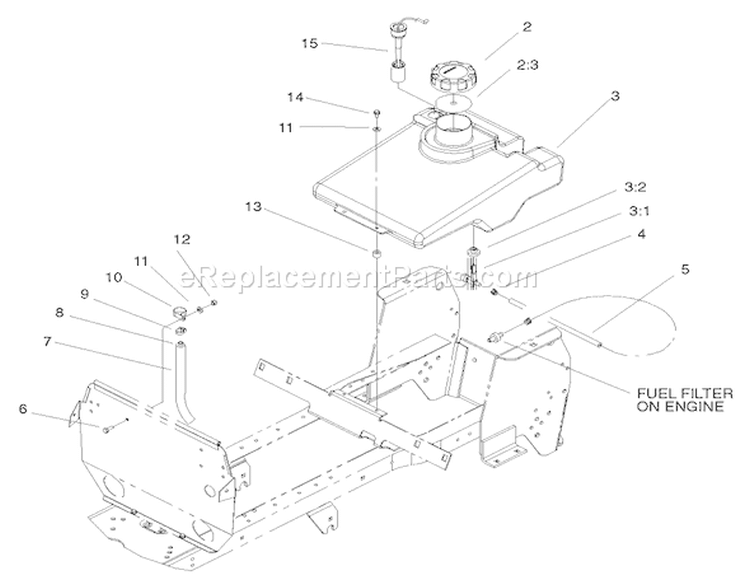 Fuel Tank Assembly Diagram and Parts List for 72108 200000001-200999999 - 2000 Toro Lawn Tractor