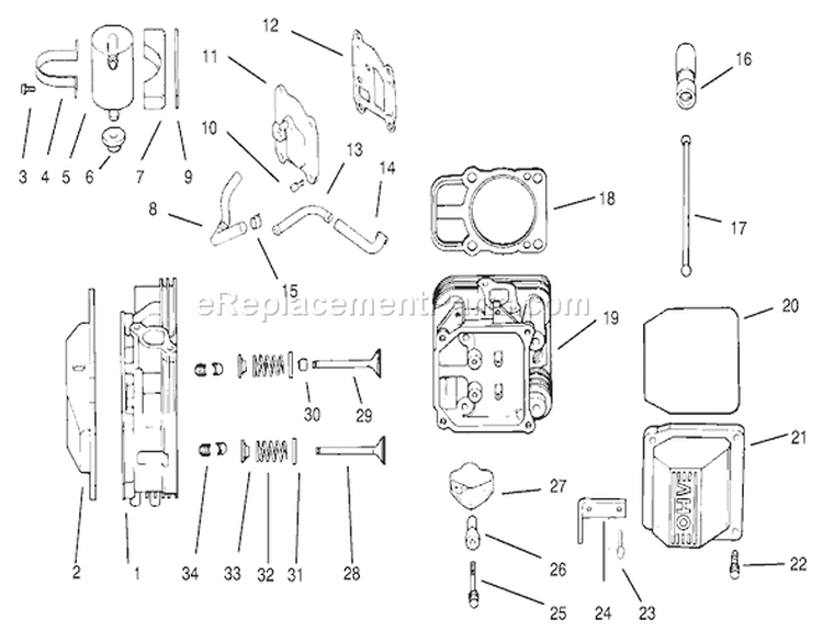 Head/ Valve/ Breather Diagram and Parts List for 72108 200000001-200999999 - 2000 Toro Lawn Tractor