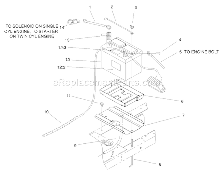 Battery Assembly Diagram and Parts List for 72108 200000001-200999999 - 2000 Toro Lawn Tractor