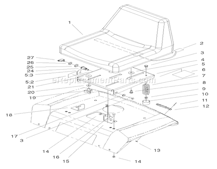Seat Assembly Diagram and Parts List for 72108 200000001-200999999 - 2000 Toro Lawn Tractor