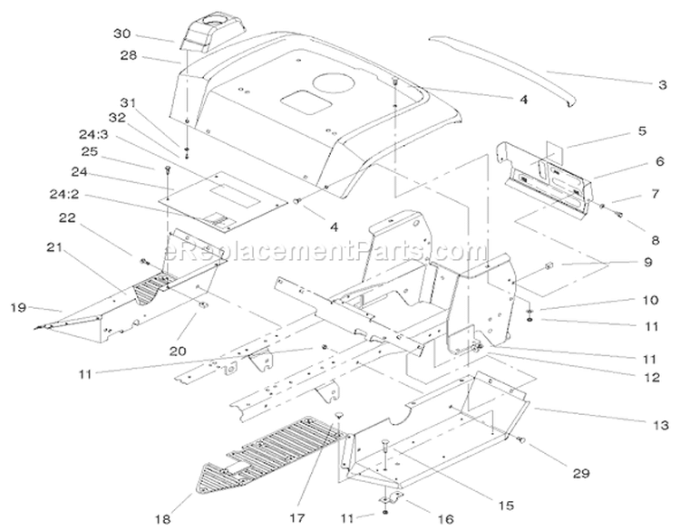 Fender and Footrest Diagram and Parts List for 72108 220000001-220999999 - 2002 Toro Lawn Tractor