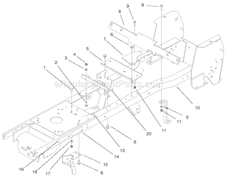 Frame Assembly Diagram and Parts List for 72108 220000001-220999999 - 2002 Toro Lawn Tractor