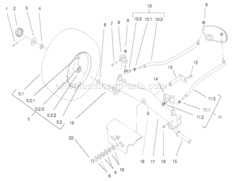 Front Axle Assembly Diagram and Parts List for 72116 220000001-220999999 - 2002 Toro Lawn Tractor