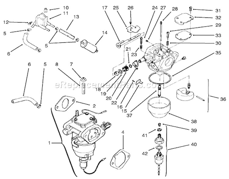 Fuel System Diagram and Parts List for 72116 220000001-220999999 - 2002 Toro Lawn Tractor