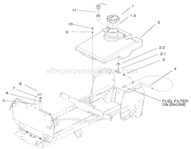 Fuel Tank Assembly Diagram and Parts List for 72108 220000001-220999999 - 2002 Toro Lawn Tractor