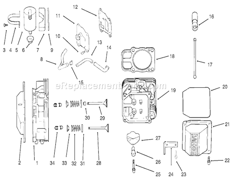 Head/ Valve/ Breather Diagram and Parts List for 72108 220000001-220999999 - 2002 Toro Lawn Tractor