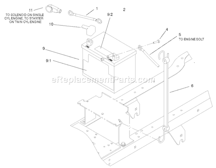 Battery Assembly Diagram and Parts List for 72108 220000001-220999999 - 2002 Toro Lawn Tractor