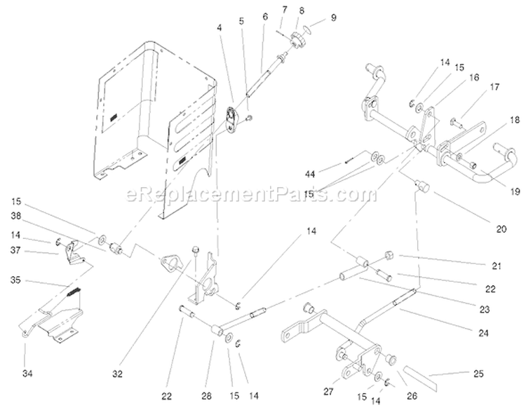 Lift Lever Arm and Height-Of-Cut Diagram and Parts List for 72108 220000001-220999999 - 2002 Toro Lawn Tractor