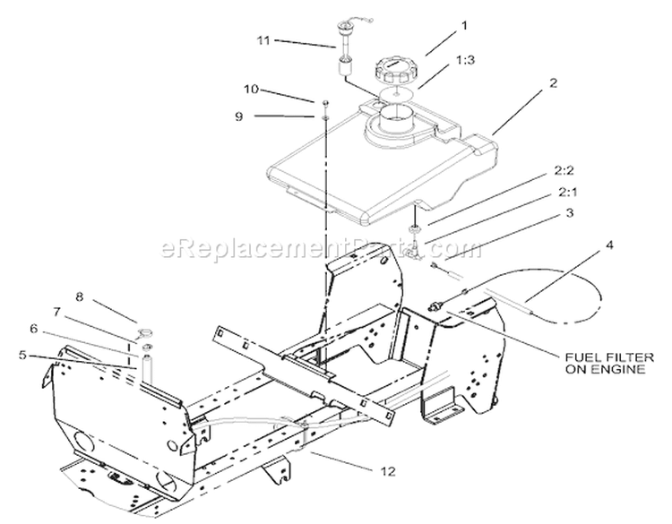 Fuel Tank Assembly Diagram and Parts List for 72116 230000001-230999999 - 2003 Toro Lawn Tractor