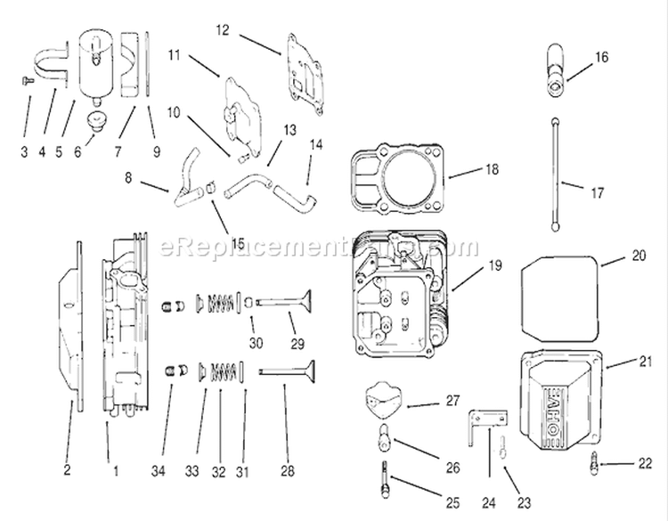 Head/Valve/Breather Diagram and Parts List for 72116 230000001-230999999 - 2003 Toro Lawn Tractor