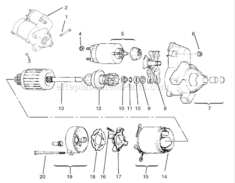 Starter Assembly Diagram and Parts List for 72116 230000001-230999999 - 2003 Toro Lawn Tractor