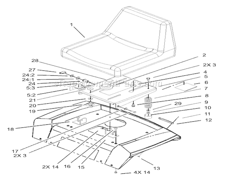 Seat Assembly Diagram and Parts List for 72116 230000001-230999999 - 2003 Toro Lawn Tractor