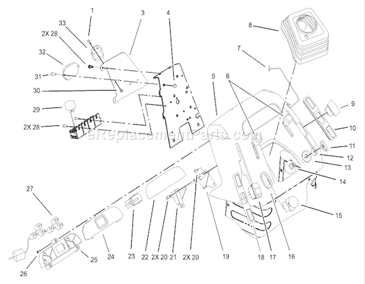 Dash Assembly Diagram and Parts List for 72116 230000001-230999999 - 2003 Toro Lawn Tractor