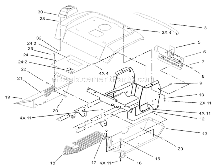 Fender and Footrests Assembly Diagram and Parts List for 72116 230000001-230999999 - 2003 Toro Lawn Tractor