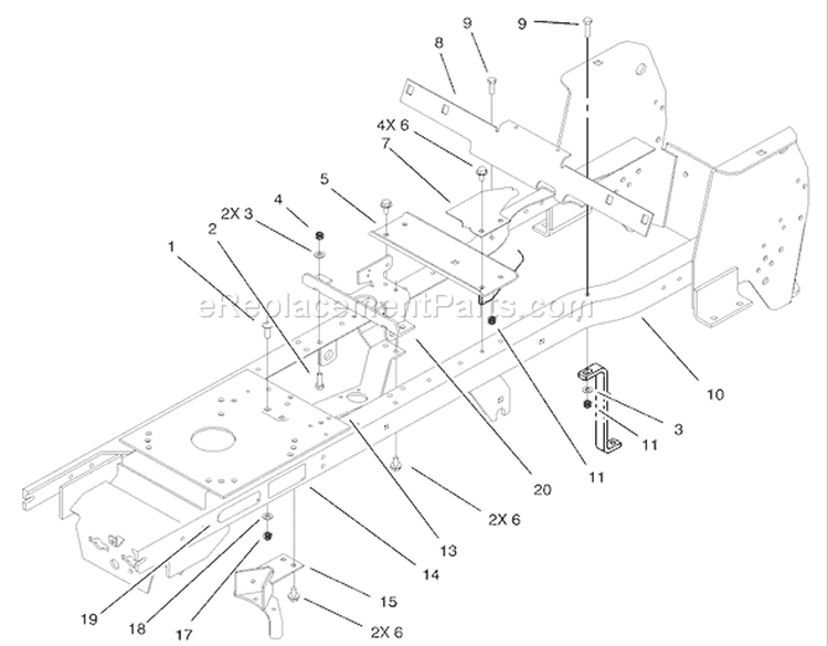Frame Assembly Diagram and Parts List for 72116 230000001-230999999 - 2003 Toro Lawn Tractor