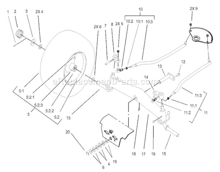 Front Axle Assembly Diagram and Parts List for 72116 230000001-230999999 - 2003 Toro Lawn Tractor