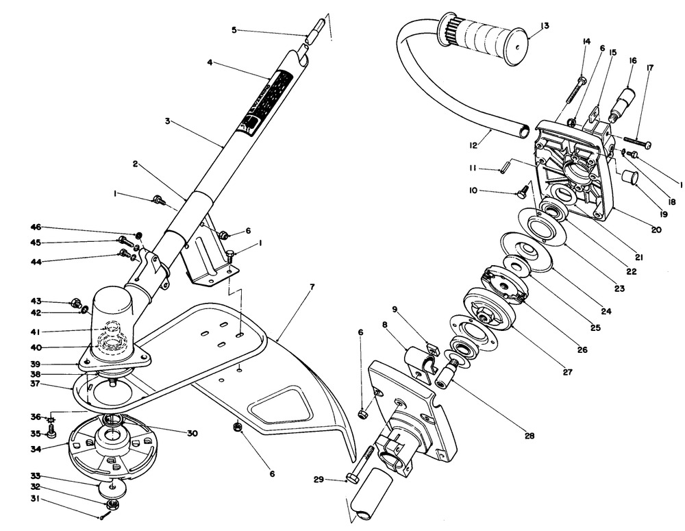 Handle & Trimmer Head Assembly Diagram and Parts List for 51616 3000001 - 3999999 Toro Trimmer