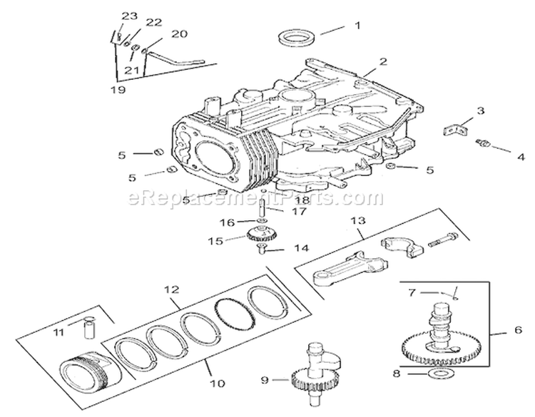 Crankcase Diagram and Parts List for 72200 230000001-230999999 - 2003 Toro Lawn Tractor