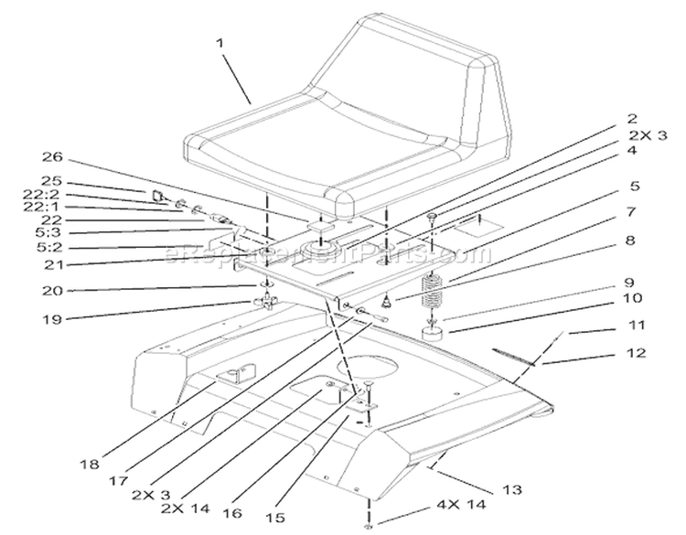 Seat Assembly Diagram and Parts List for 72200 230000001-230999999 - 2003 Toro Lawn Tractor
