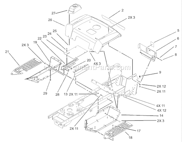 Fender and Footrest Assembly Diagram and Parts List for 72200 230000001-230999999 - 2003 Toro Lawn Tractor