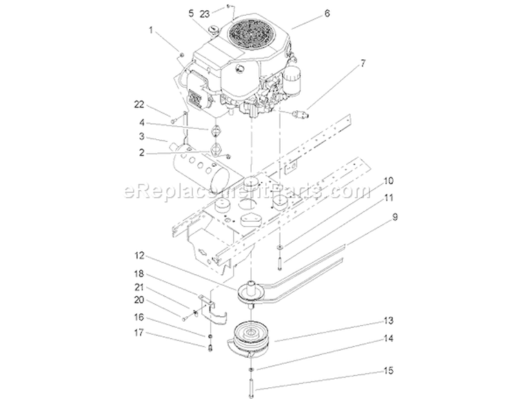 Engine, Muffler and PTO Assembly Diagram and Parts List for 72200 240000001-240999999 - 2004 Toro Lawn Tractor