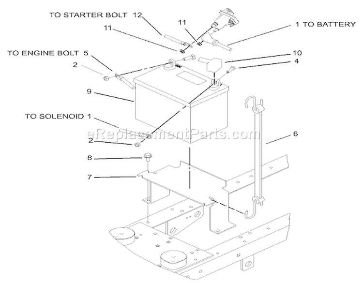 Battery Assembly Diagram and Parts List for 72200 250000001-250999999 - 2005 Toro Lawn Tractor
