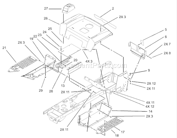 Fender and Footrest Assembly Diagram and Parts List for 72201 230000001-230999999 - 2003 Toro Lawn Tractor