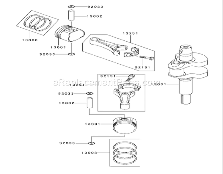 Piston/Crankshaft Assembly Diagram and Parts List for 72201 230000001-230999999 - 2003 Toro Lawn Tractor