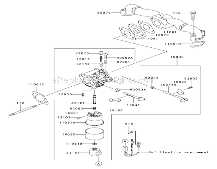 Carburetor Assembly Diagram and Parts List for 72201 230000001-230999999 - 2003 Toro Lawn Tractor