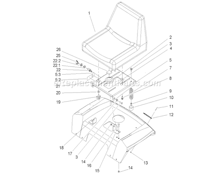 Seat Assembly Diagram and Parts List for 72200 250000001-250999999 - 2005 Toro Lawn Tractor