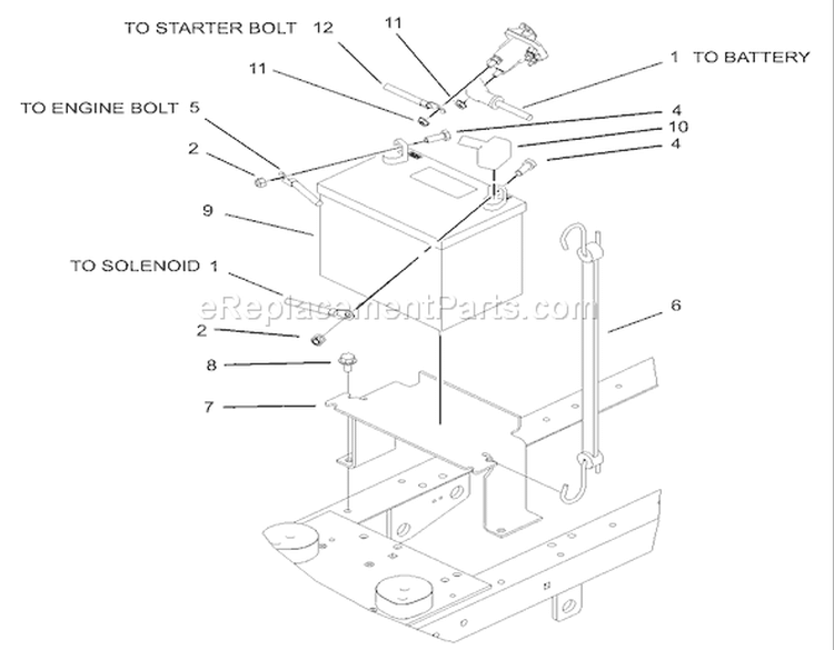 Battery Assembly Diagram and Parts List for 72202 230000001-230999999 - 2003 Toro Lawn Tractor