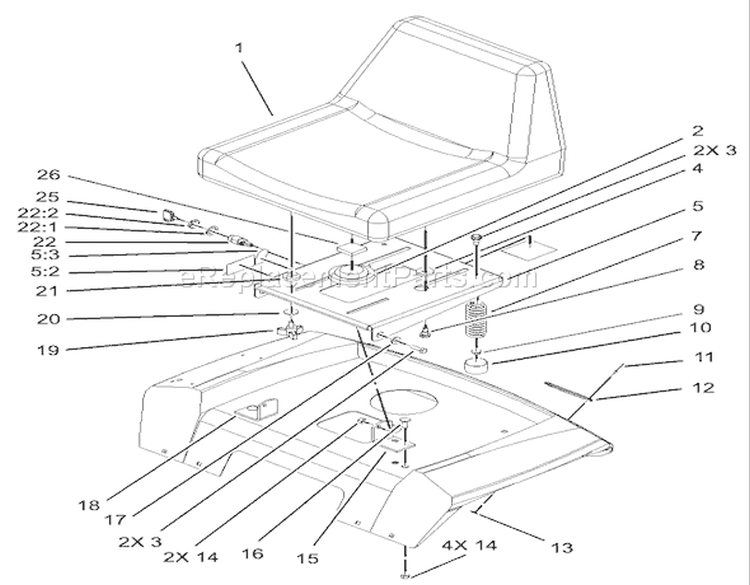 Seat Assembly Diagram and Parts List for 72202 230000001-230999999 - 2003 Toro Lawn Tractor
