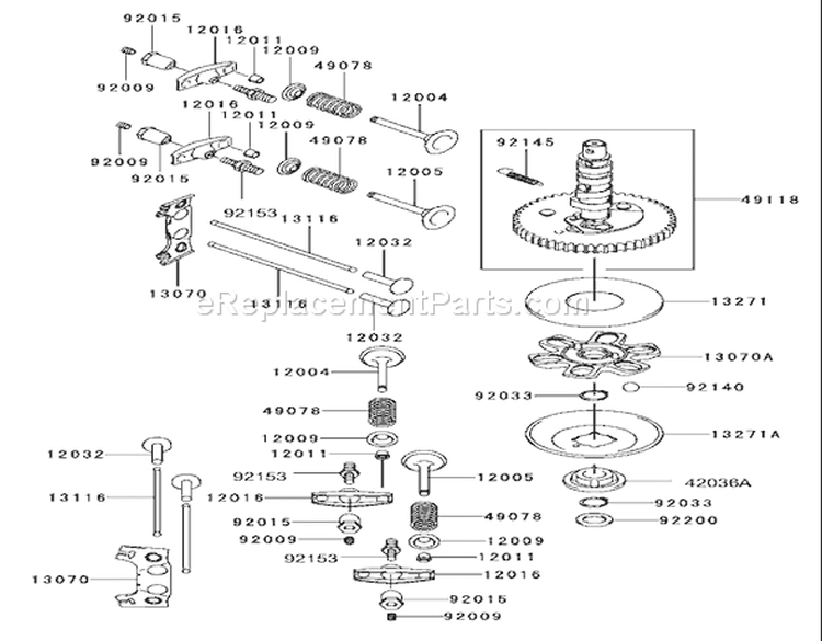 Valve/Camshaft Diagram and Parts List for 72202 230000001-230999999 - 2003 Toro Lawn Tractor