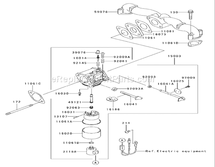 Carburetor Assembly Diagram and Parts List for 72202 230000001-230999999 - 2003 Toro Lawn Tractor