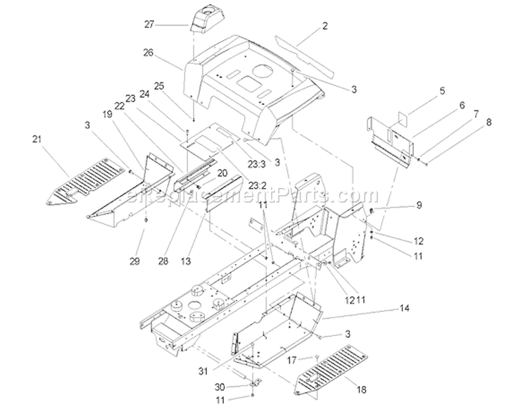 Fender and Footrest Assembly Diagram and Parts List for 72200 240000001-240999999 - 2004 Toro Lawn Tractor