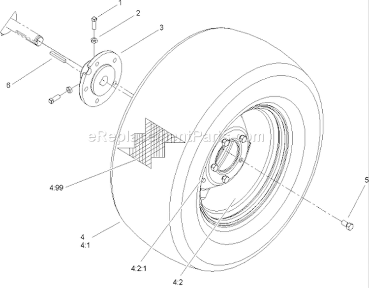 Rear Wheel Assembly Diagram and Parts List for 72211 240000001-240999999 - 2004 Toro Lawn Tractor