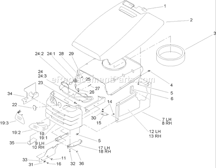 Hood and Grill Assembly Diagram and Parts List for 72211 260000001-260999999 - 2006 Toro Lawn Tractor