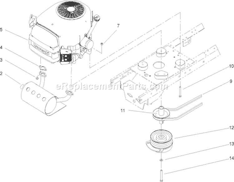 Engine, Muffler and PTO Assembly Diagram and Parts List for 72202 240000001-240999999 - 2004 Toro Lawn Tractor