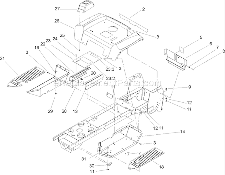 Fender and Footrest Assembly Diagram and Parts List for 72200 250000001-250999999 - 2005 Toro Lawn Tractor