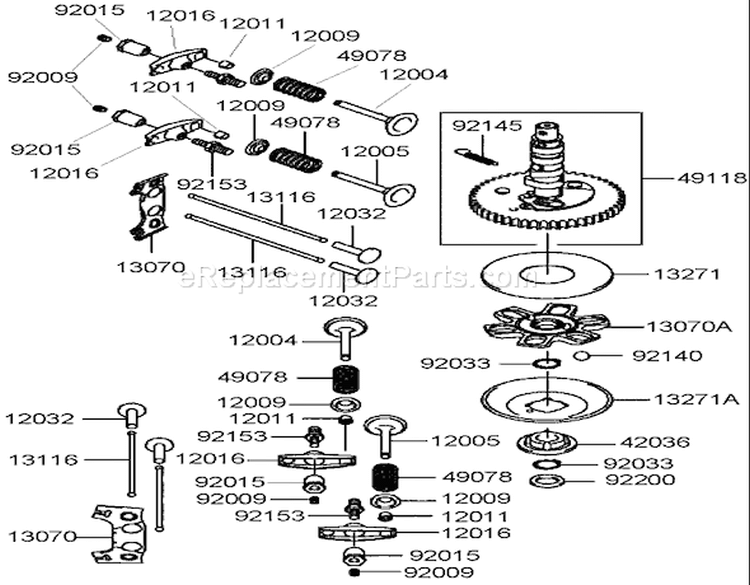 Valve/Camshaft Diagram and Parts List for 72202 240000001-240999999 - 2004 Toro Lawn Tractor
