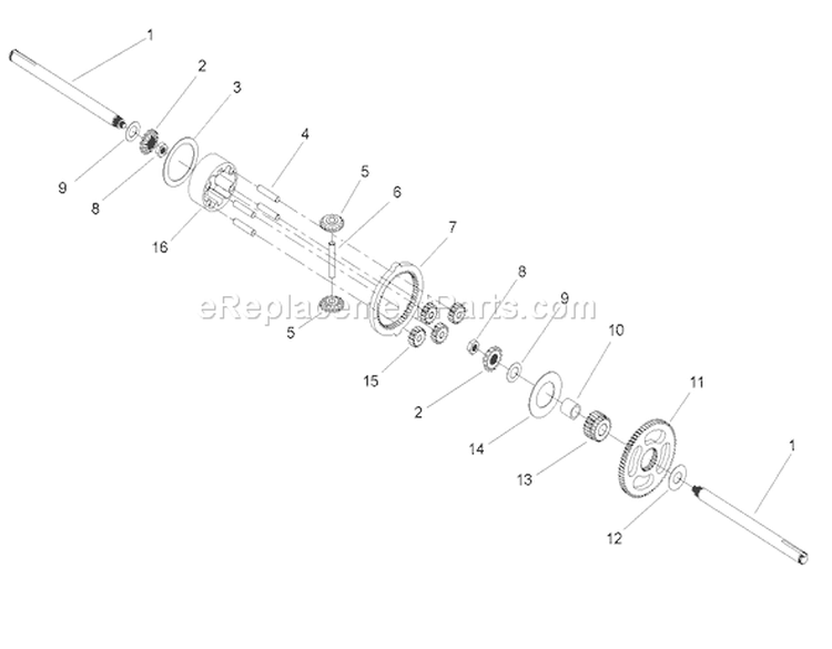 Differential Gear Assembly Diagram and Parts List for 72212 250000001-250999999 - 2005 Toro Lawn Tractor