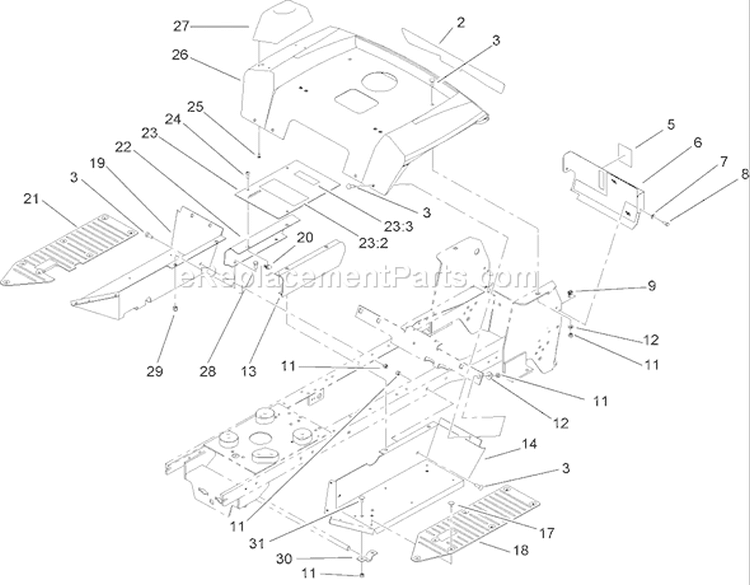 Fender and Footrest Assembly Diagram and Parts List for 72212 250000001-250999999 - 2005 Toro Lawn Tractor