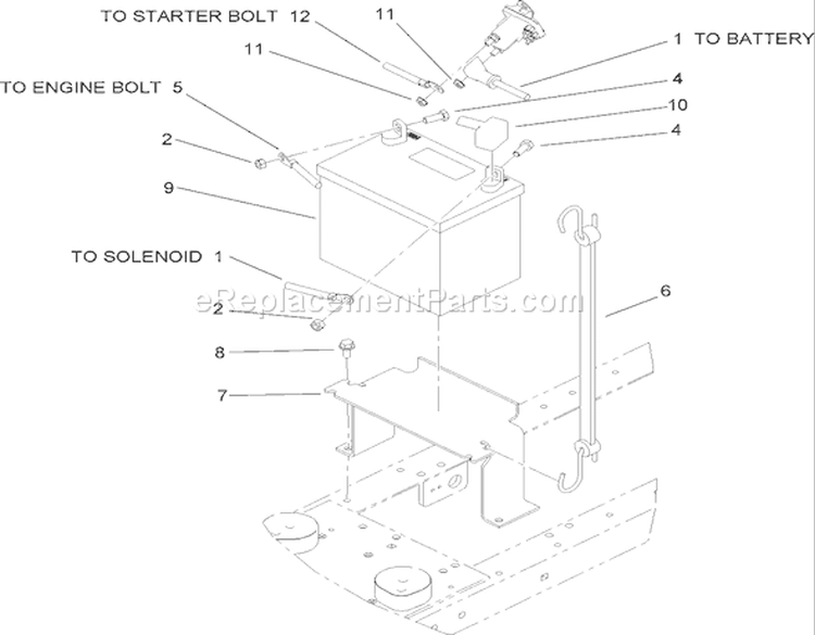 Battery Assembly Diagram and Parts List for 72212 250000001-250999999 - 2005 Toro Lawn Tractor