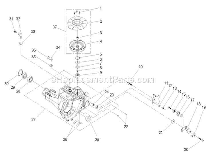 Housing and Fan Assembly Transaxle Diagram and Parts List for 72212 250000001-250999999 - 2005 Toro Lawn Tractor
