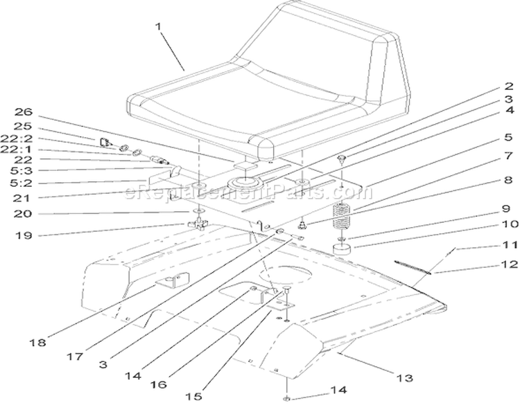 Seat Assembly Diagram and Parts List for 72212 250000001-250999999 - 2005 Toro Lawn Tractor