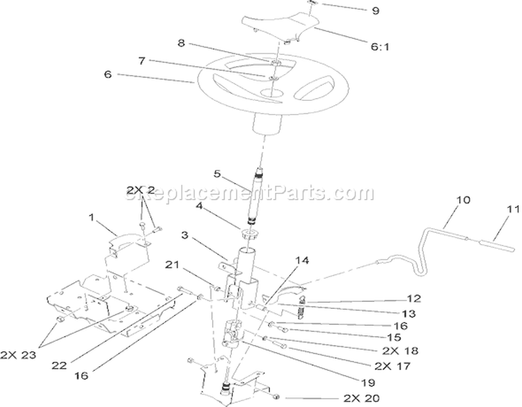 Steering Wheel and Tilt Assembly Diagram and Parts List for 72212 250000001-250999999 - 2005 Toro Lawn Tractor